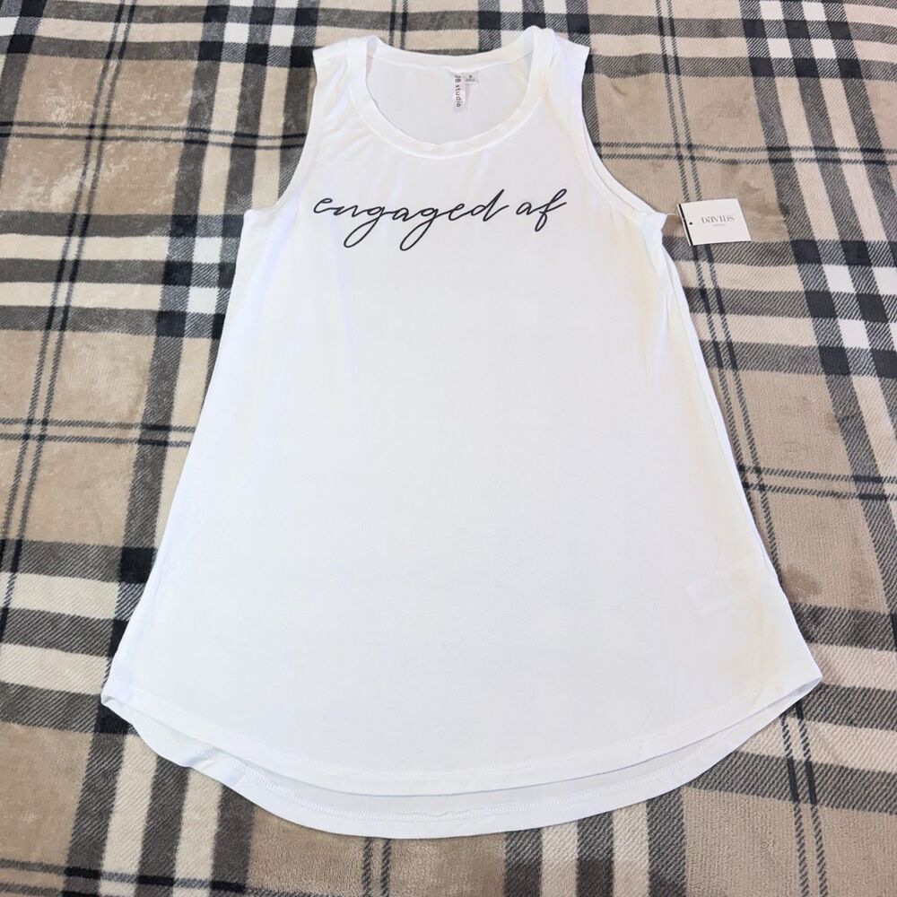 David’s Bridal Women’s White Tank Top ‘Engaged Af’ Size Small NWT